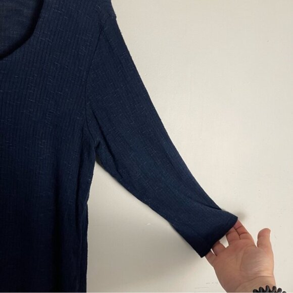 Sympli Ribbed Asymmetrical Tunic Top Sweater navy size 12 Lagenlook travel - Picture 3 of 9
